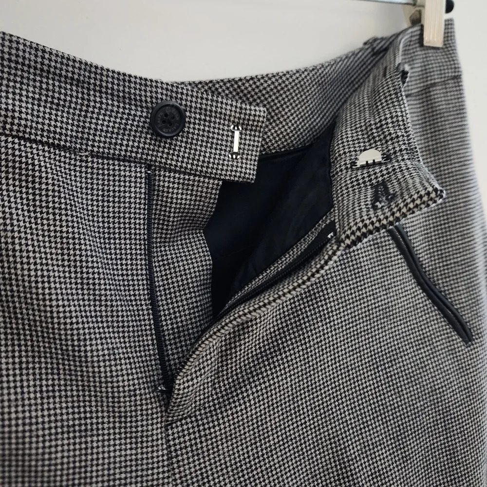 Lauren Ralph Lauren | Houndstooth Straight Leg Wool Leather Pants - Size 12 - Picture 11 of 14